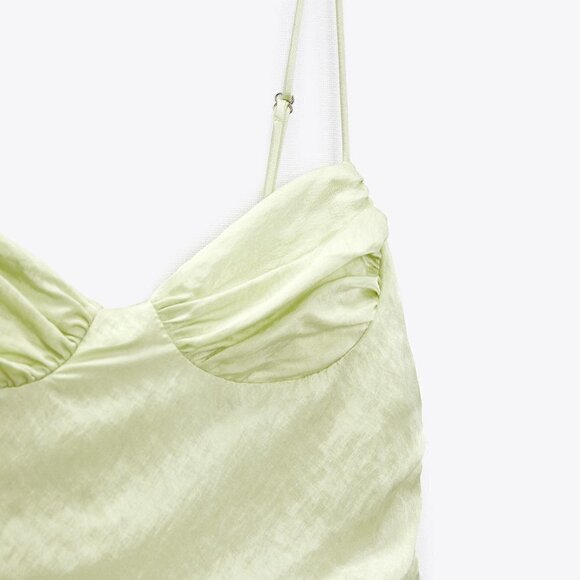 ZARA GREEN RUCHED SATIN EFFECT DRESS - Picture 15 of 16